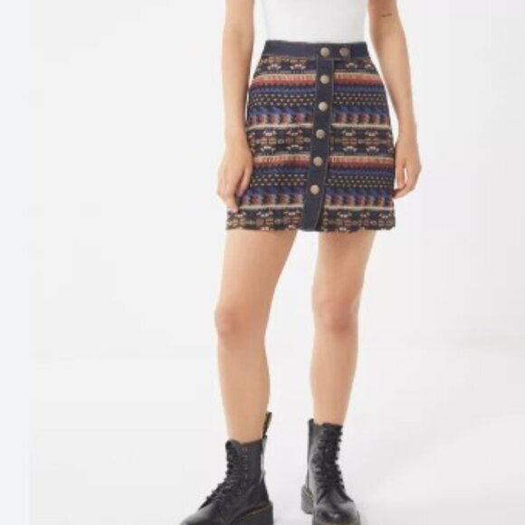 boho Button-Down Mini Skirt multicolor size large Twik - Picture 4 of 14